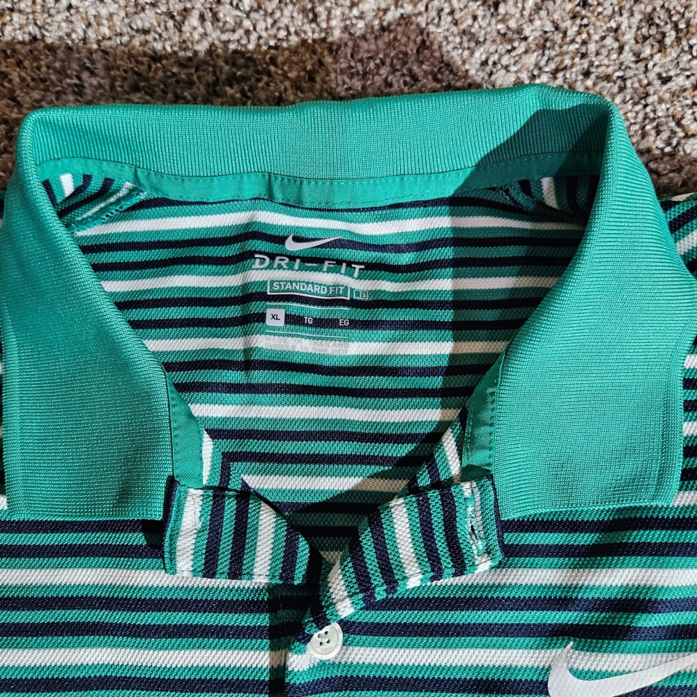 Nike Dri-FIT Mens Striped Golf Polo Shirt Green Navy Blue BV0363-370 XL - Picture 4 of 8